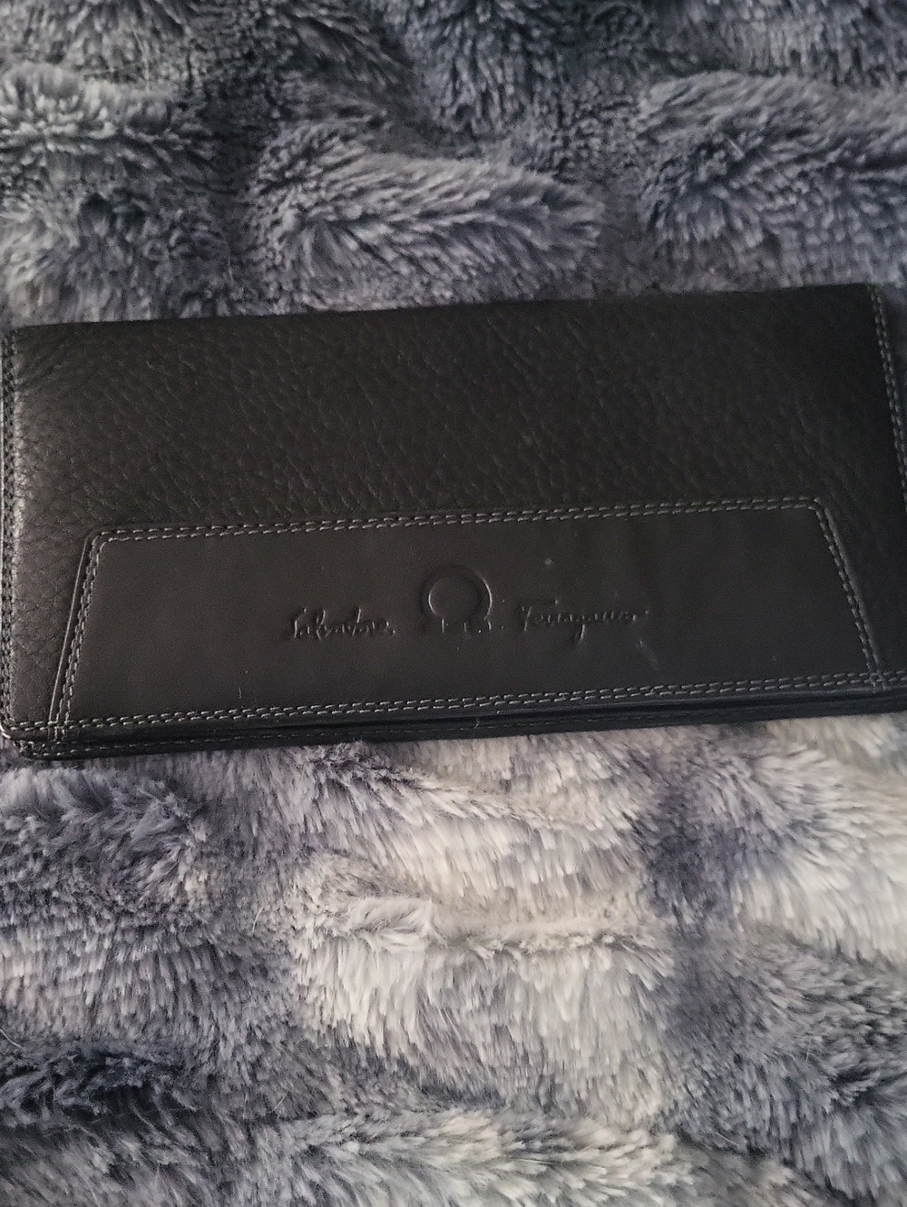 Salvatore Ferragamo Black Pebbled Leather Long Wallet